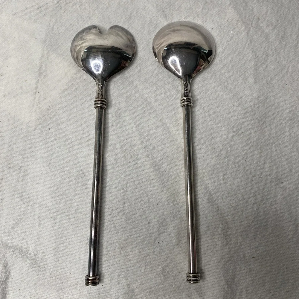 Vintage Zn.4.MK Salad Serving Spoon And Fork Silver Plated - Made In Italy